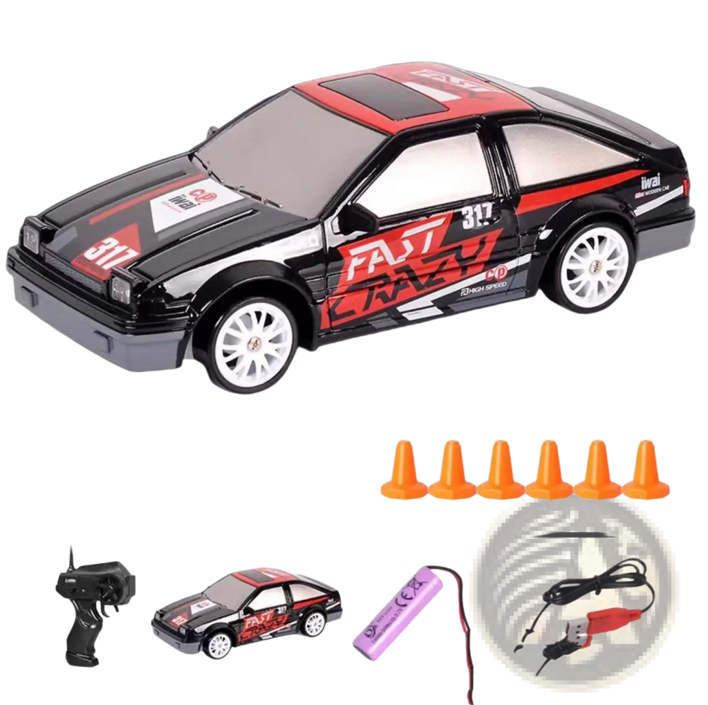 Rc drift car 4wd high speed remote control gtr toy black and red with white rims fast crazy decals number 317