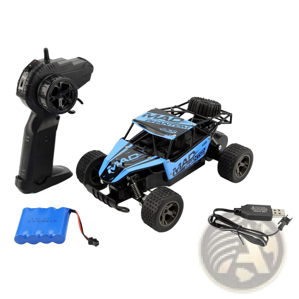 Blue and black Rc drift car Mad Phantom off-road buggy 2.4g with remote control and durable body design