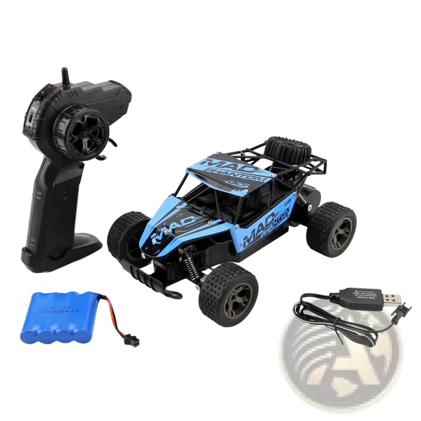 Blue and black Rc drift car Mad Phantom off-road buggy 2.4g with remote control and durable body design