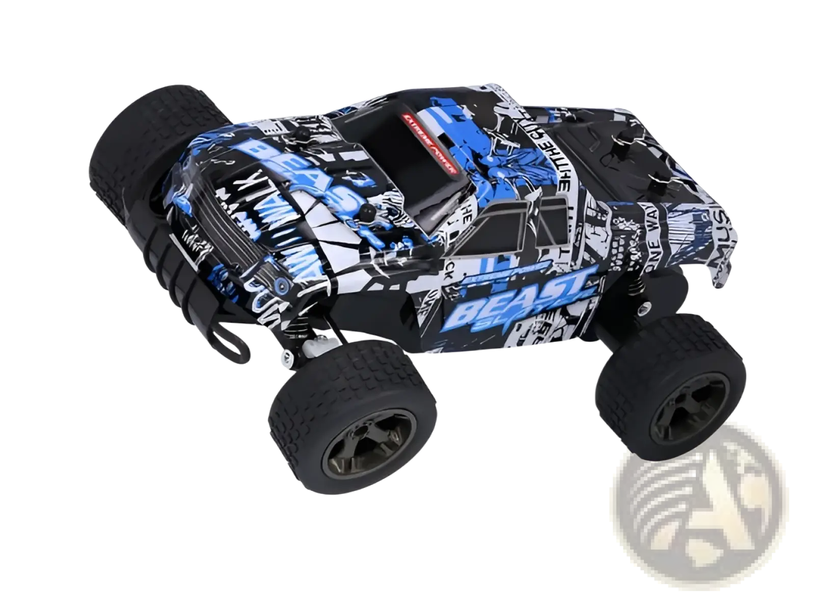 Blue and black graffiti-style rc drift car mad phantom off-road buggy 2.4g with rugged tires for rough terrain