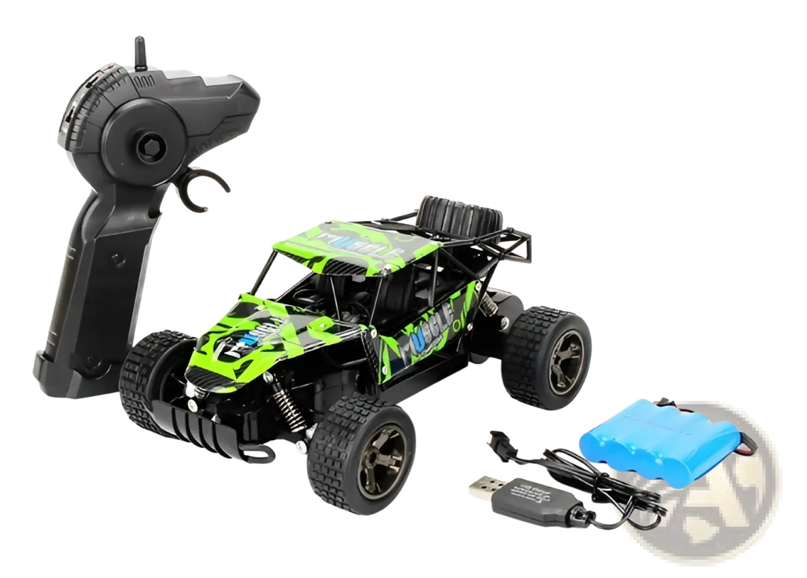 Rc drift car mad phantom off-road buggy 2.4g in green and black with rugged tires and detailed chassis for off-road use