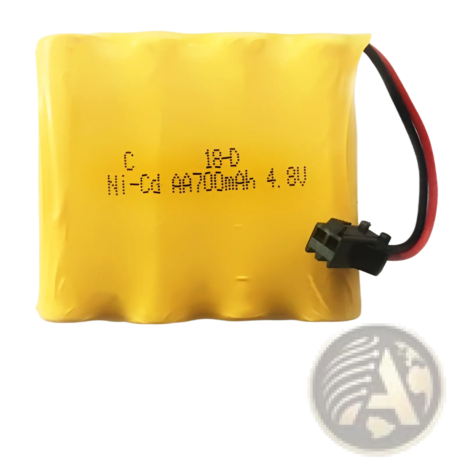 Yellow rectangular ni-cd 18-d battery with red and black wires and black connector for rc drift car mad phantom buggy