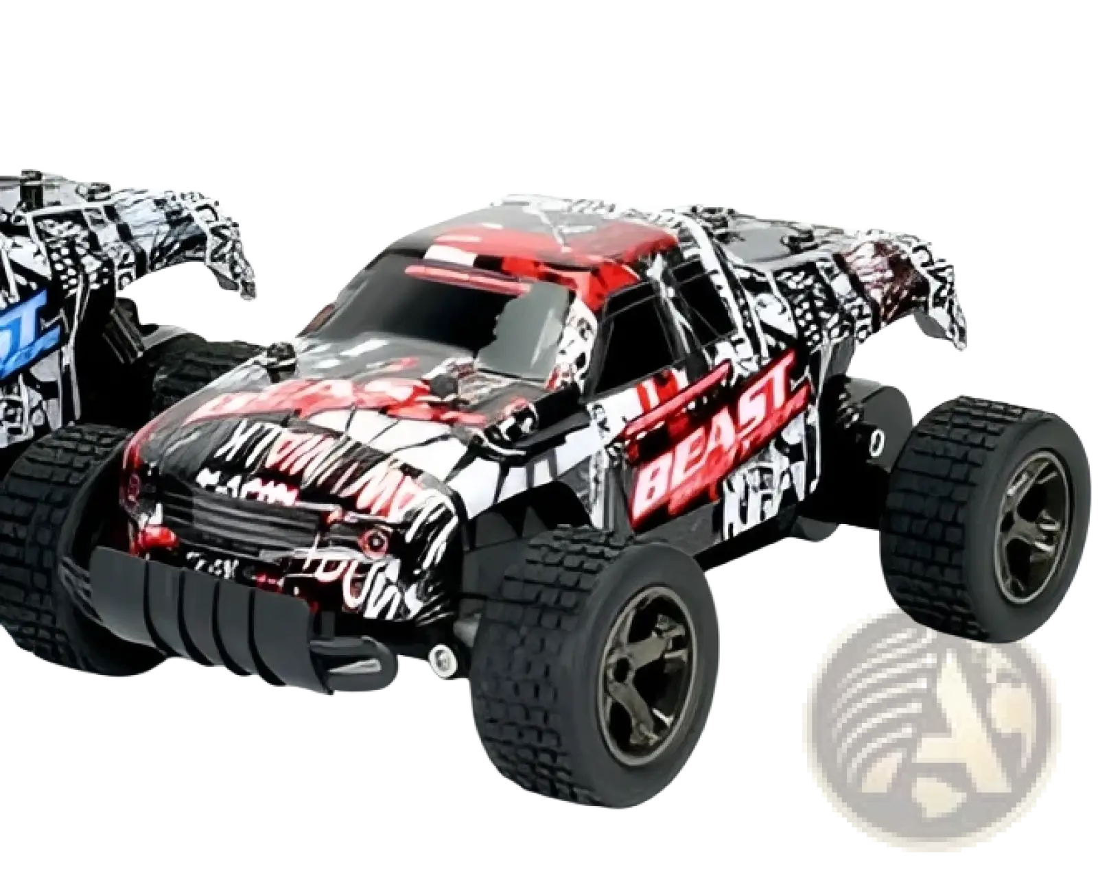 Red and black rc drift car mad phantom off-road buggy 2.4g with rugged graffiti-style design for off-road use