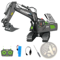 Rc excavator alloy remote control construction toy in black and green with detailed metal-like finish