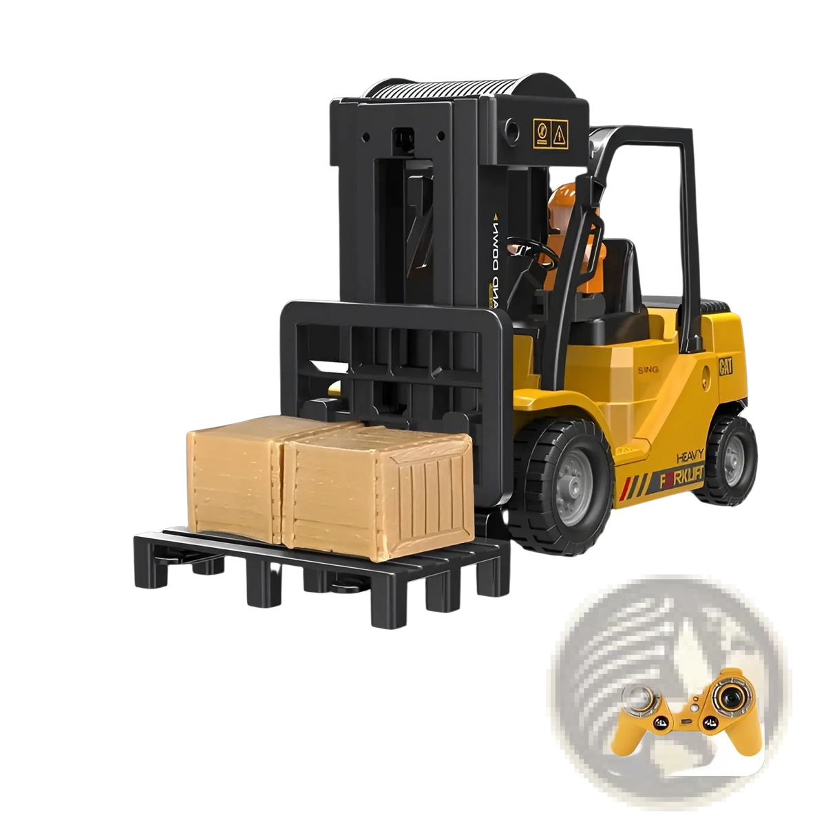 Yellow and black rc excavator alloy remote control construction toy with detailed plastic forklift design