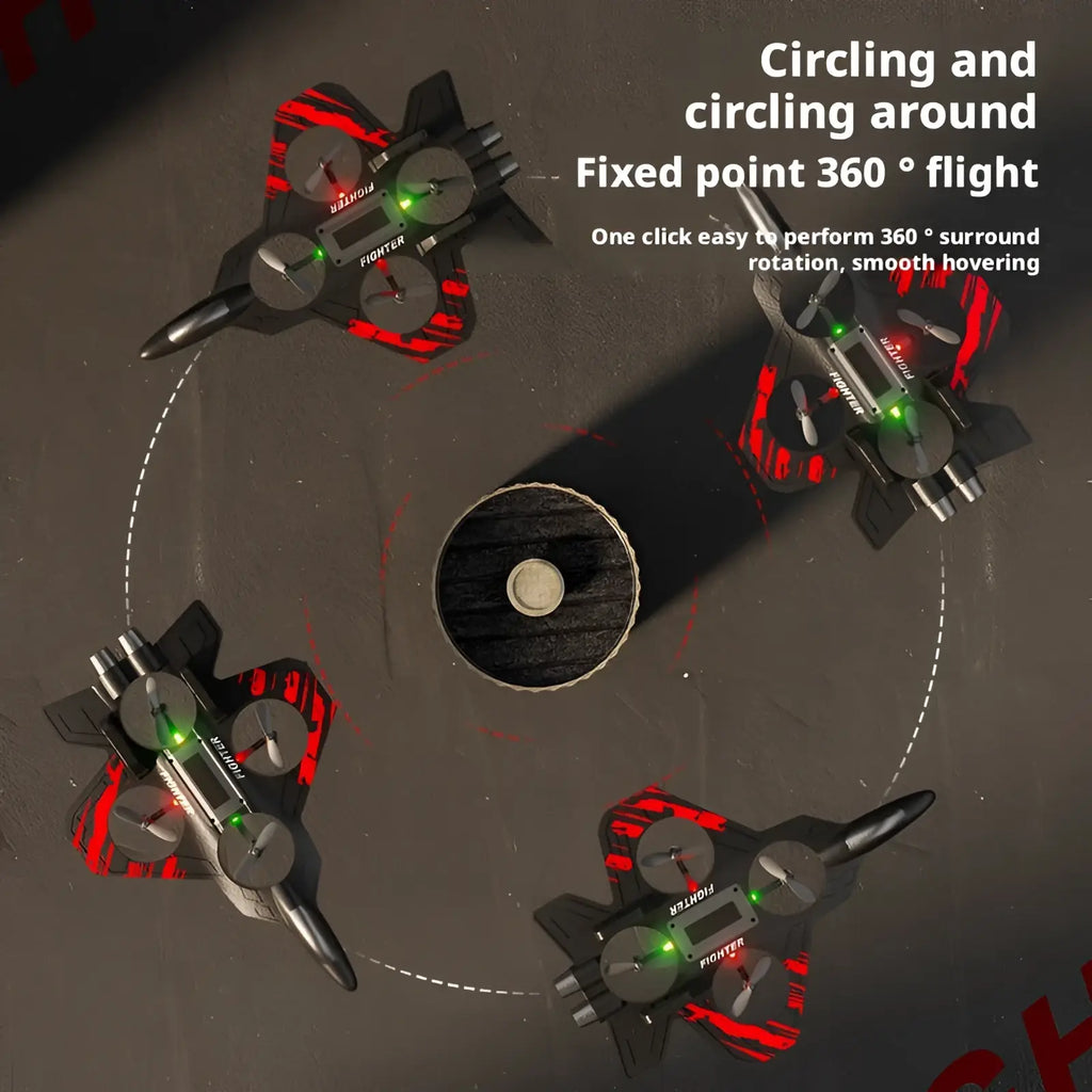 Rc foam fighter jet drones in black and red with green led lights for remote control flying entertainment