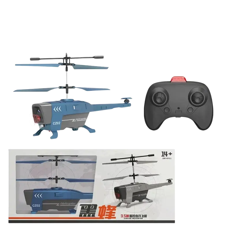 Blue and gray 3.5ch remote control rc helicopter model cz02 with obstacle avoidance, optimized for flight time and charging time