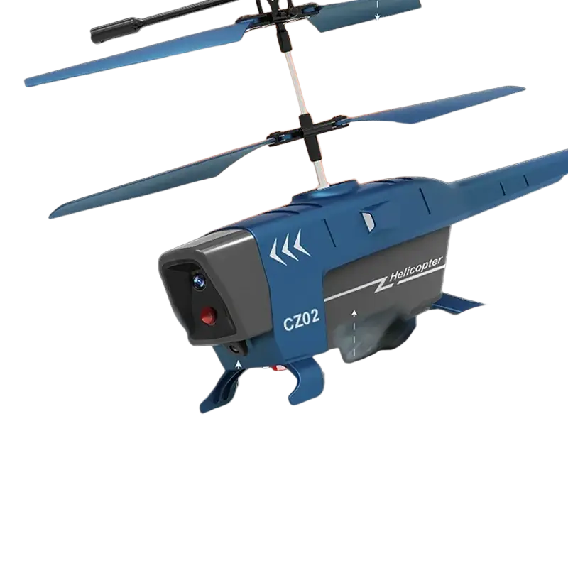 Blue and gray cz02 remote control helicopter with obstacle avoidance, high-toughness wings, cool lights, and lightweight design
