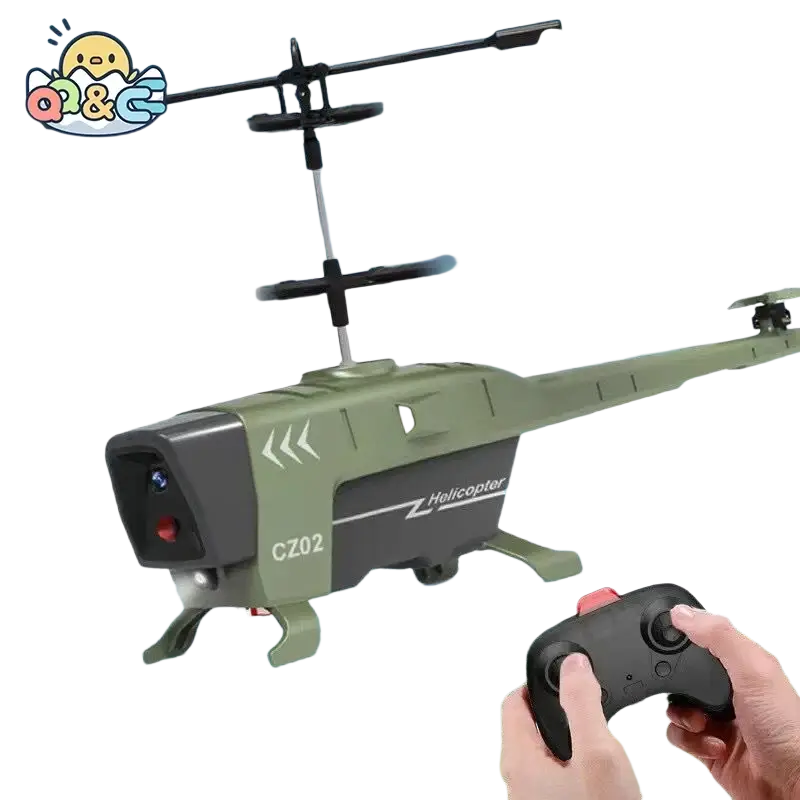 Olive green and black cz02 rc helicopter with remote control and advanced obstacle avoidance technology for easy flying