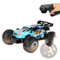 Rc monster truck high speed off road toy car in blue and black with rugged tires and bold magic graphic design