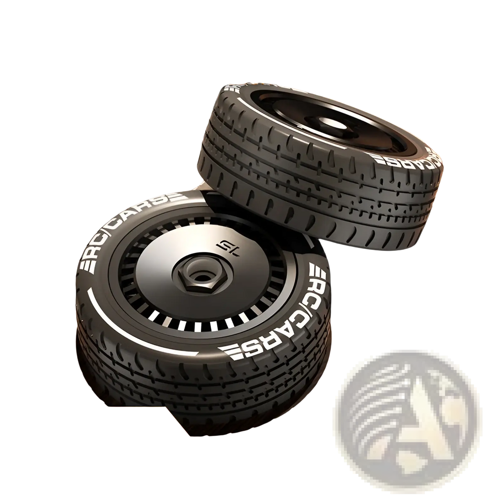 Black and silver racing car tires with erc cars branding on the sidewall for rc suv with camera and 4.3 inch screen control
