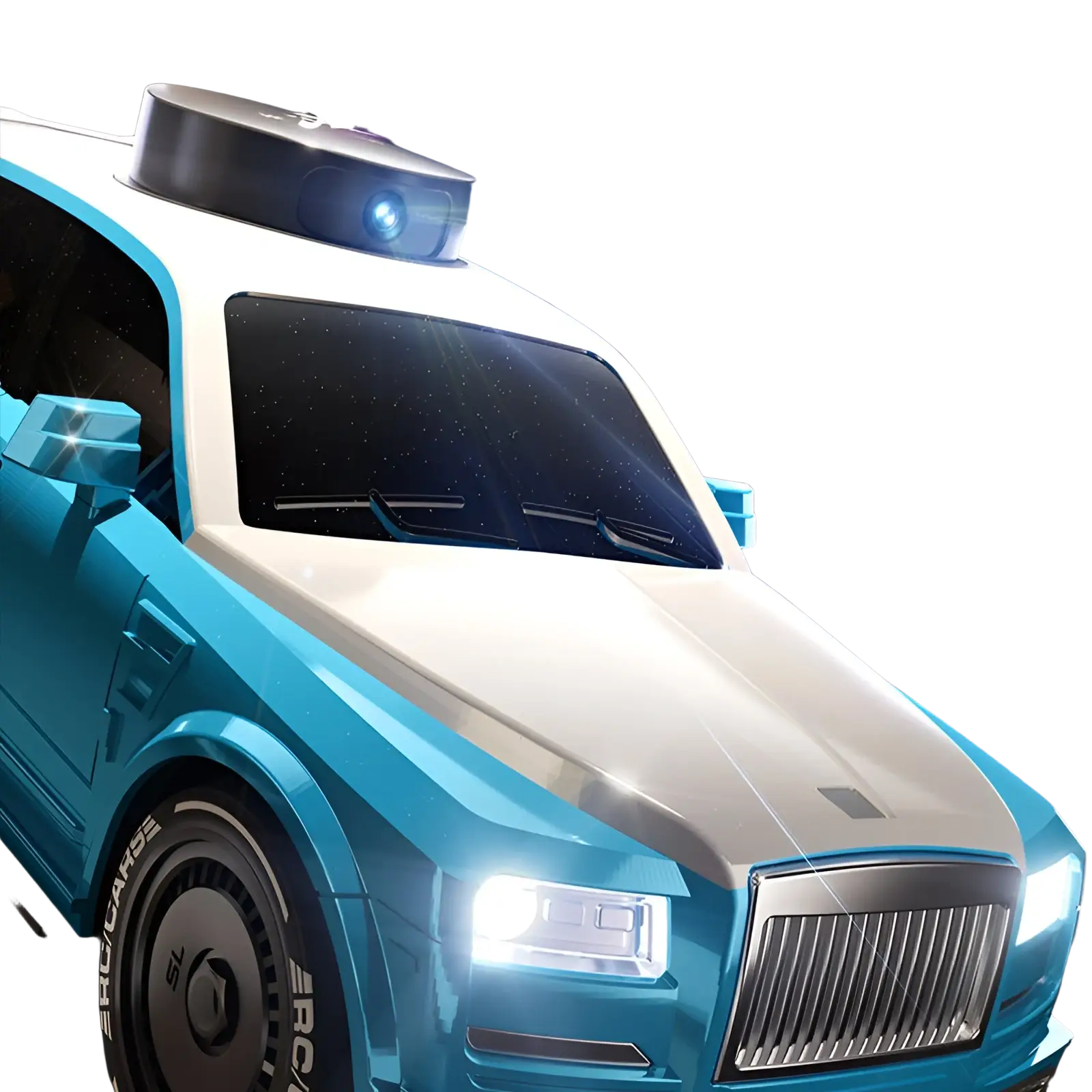 Rc suv two-tone blue and white toy car with roof-mounted projector and 4.3 inch screen remote control
