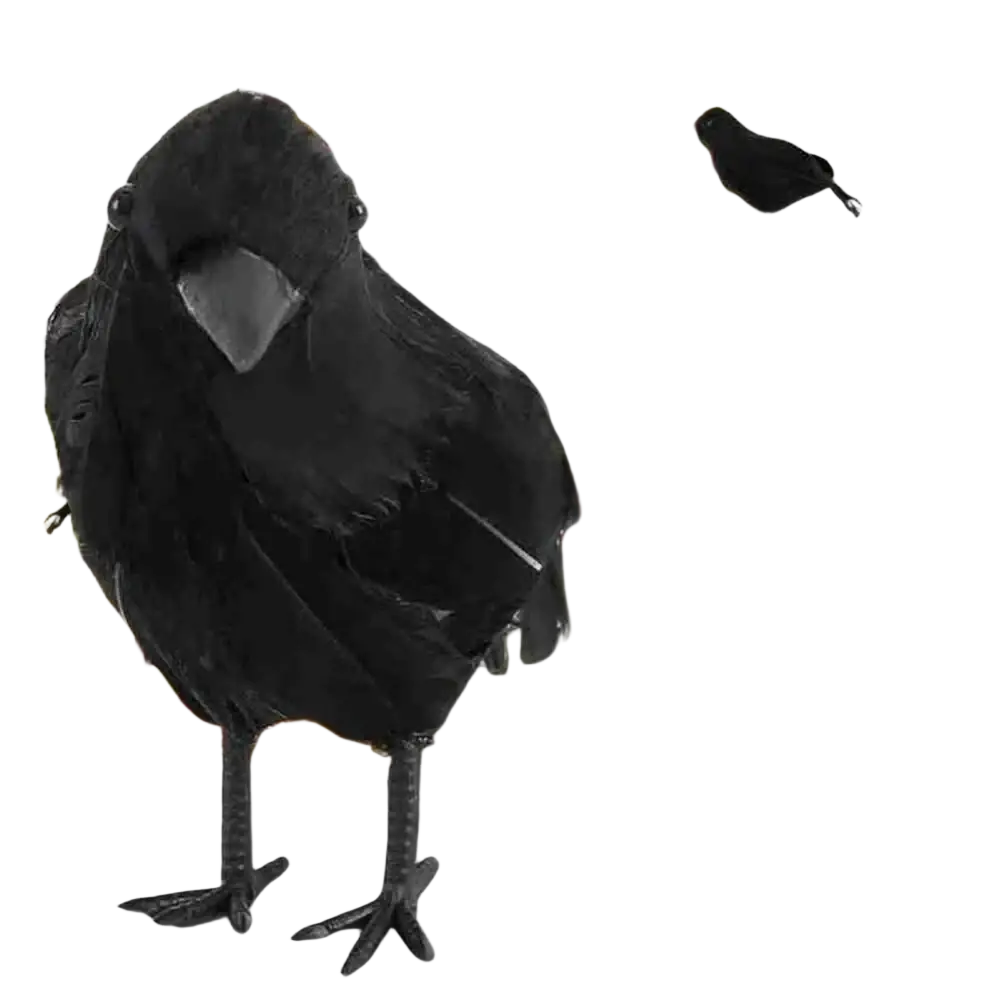 Realistic Halloween black crow decoration with black feathers, textured matte finish, and detailed feet