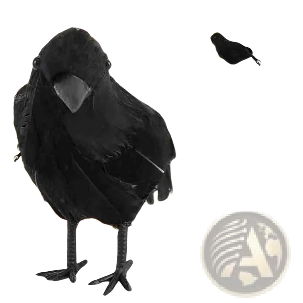 Realistic Halloween black crow decoration with black feathers, textured matte finish, and detailed feet
