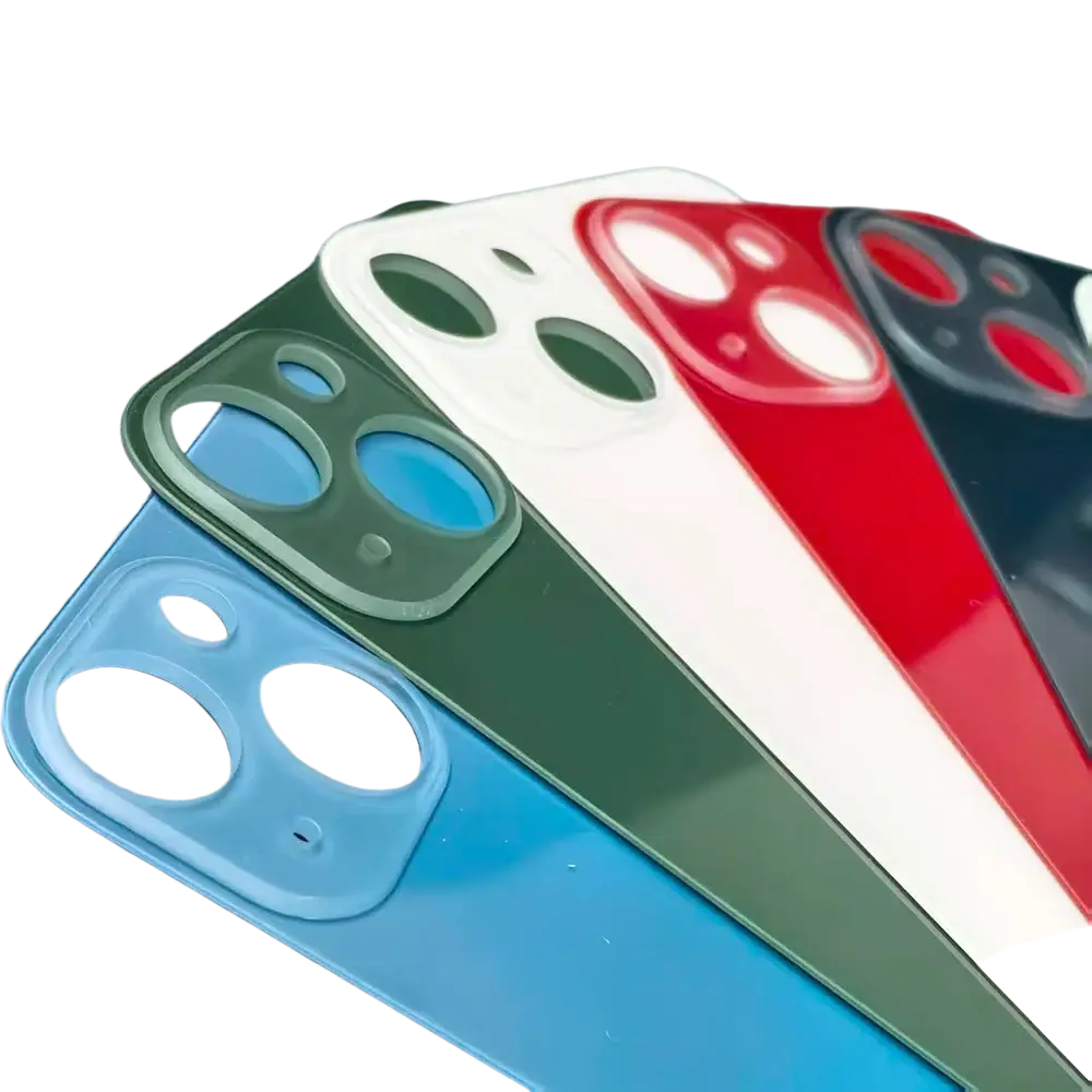 Rear cover glass for iphone 13 featuring glossy blue green white red and black rectangular glass big camera lens covers