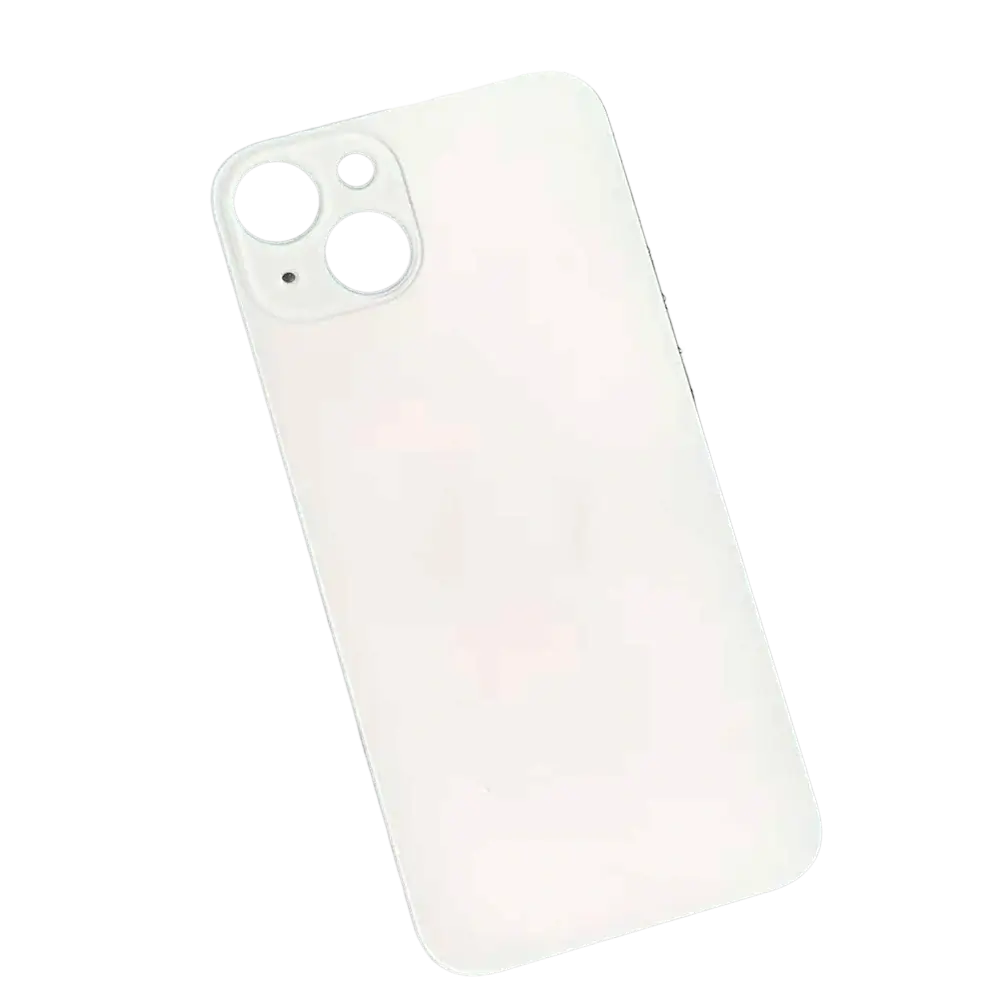 Rear cover glass for iphone 13 in white matte with a rounded glass big camera cutout for triple-lens system