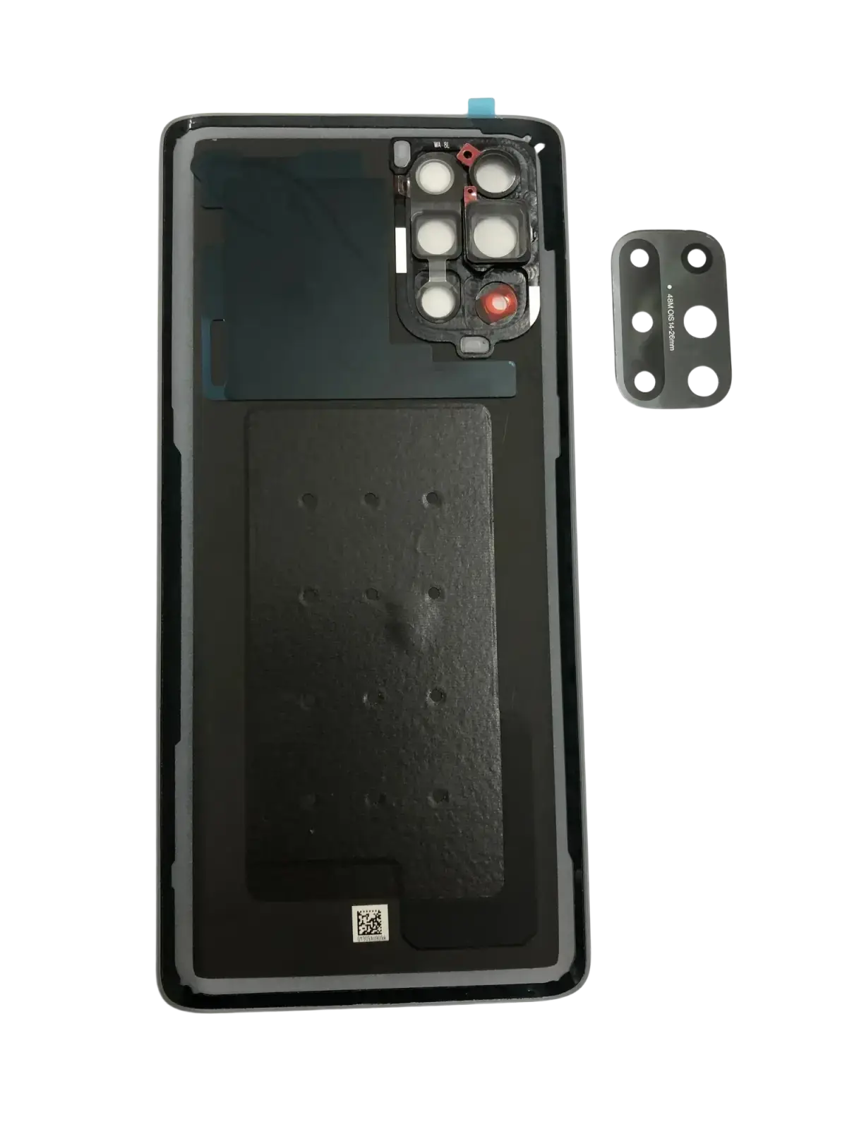 Black plastic rear door housing panel for oneplus 8t 5g with rectangular camera module and orange accent lens