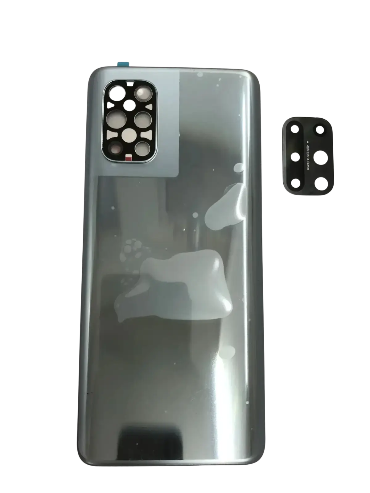 Transparent rear door housing panel for OnePlus 8T 5G smartphone featuring a rectangular camera module housing multiple lenses