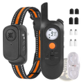 Black and orange rechargeable dog training collar with remote featuring lcd screen displaying channel settings