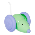 Rechargeable electric mouse toy for cats in green and purple plastic with wheels and white tail in actual photos of animal toys type