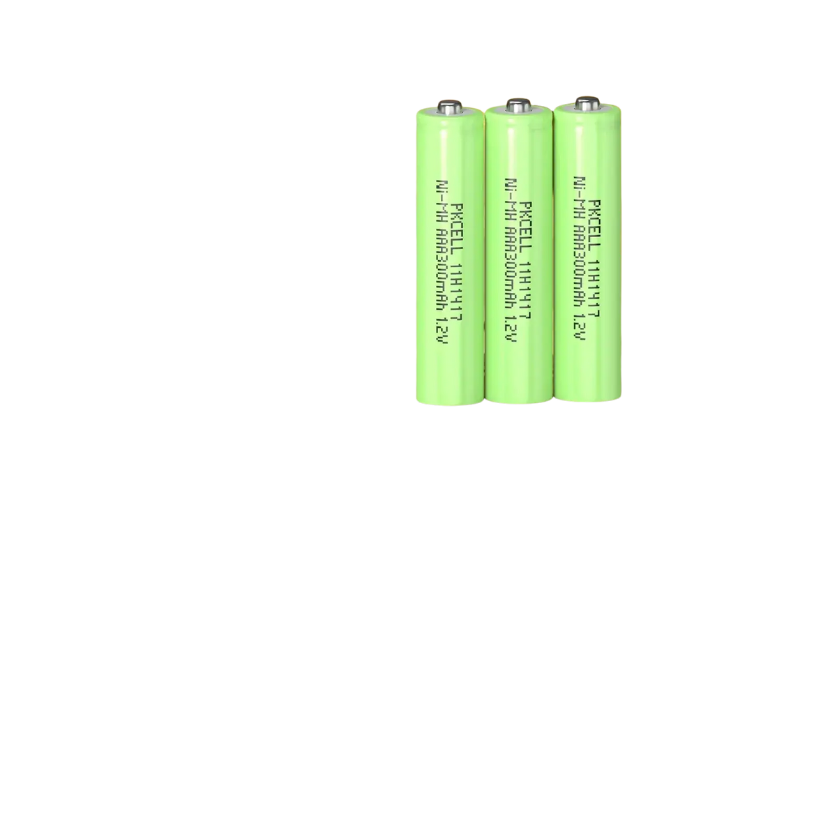 Three lime green pxcel 18650 rechargeable nimh batteries with metallic tops featured in a rechargeable nimh aaa battery pack