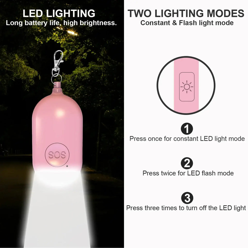 Pink silicone sos keychain light with led illumination rechargeable personal alarm 130db for safety use