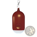 Rechargeable personal alarm keychain red emergency beacon with silver keychain and illuminated white base emitting 130db