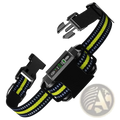 Black and neon yellow reflective rechargeable smart dog bark collar with digital control module and dual training modes