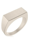 Oxidized rectangle 316l stainless steel signet ring with silver-toned smooth brushed metal finish and rounded edges
