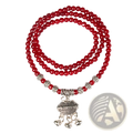 Red agate good luck bracelet with red beads silver-toned spacers and protect engraved oval pendant charm