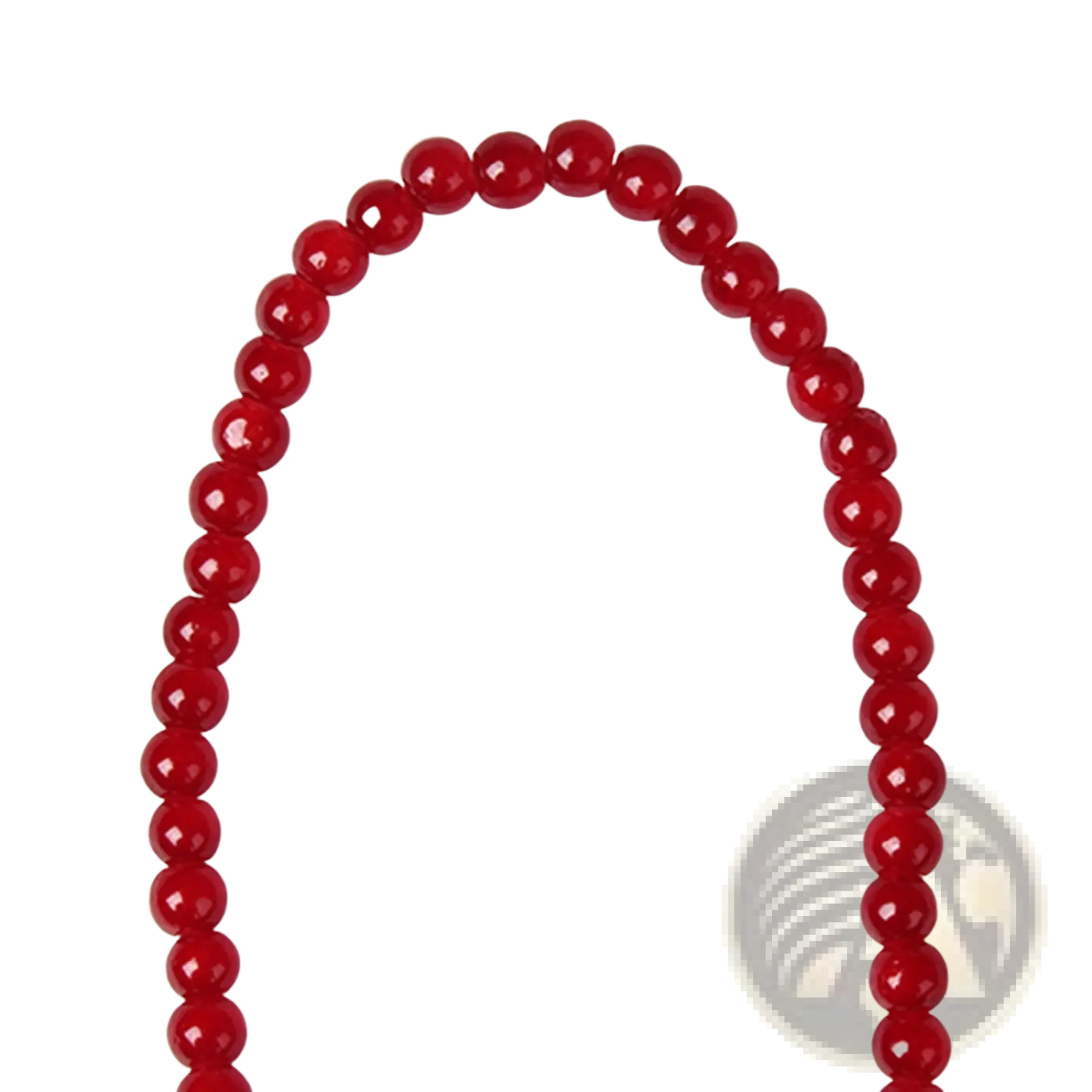 Red agate good luck bracelet featuring vibrant red faceted glass beads arranged in a curved line with an engraved protect charm