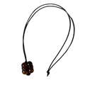 Red bead cluster pendant necklace with polished dark brown beads and amber-like inclusions on black cord