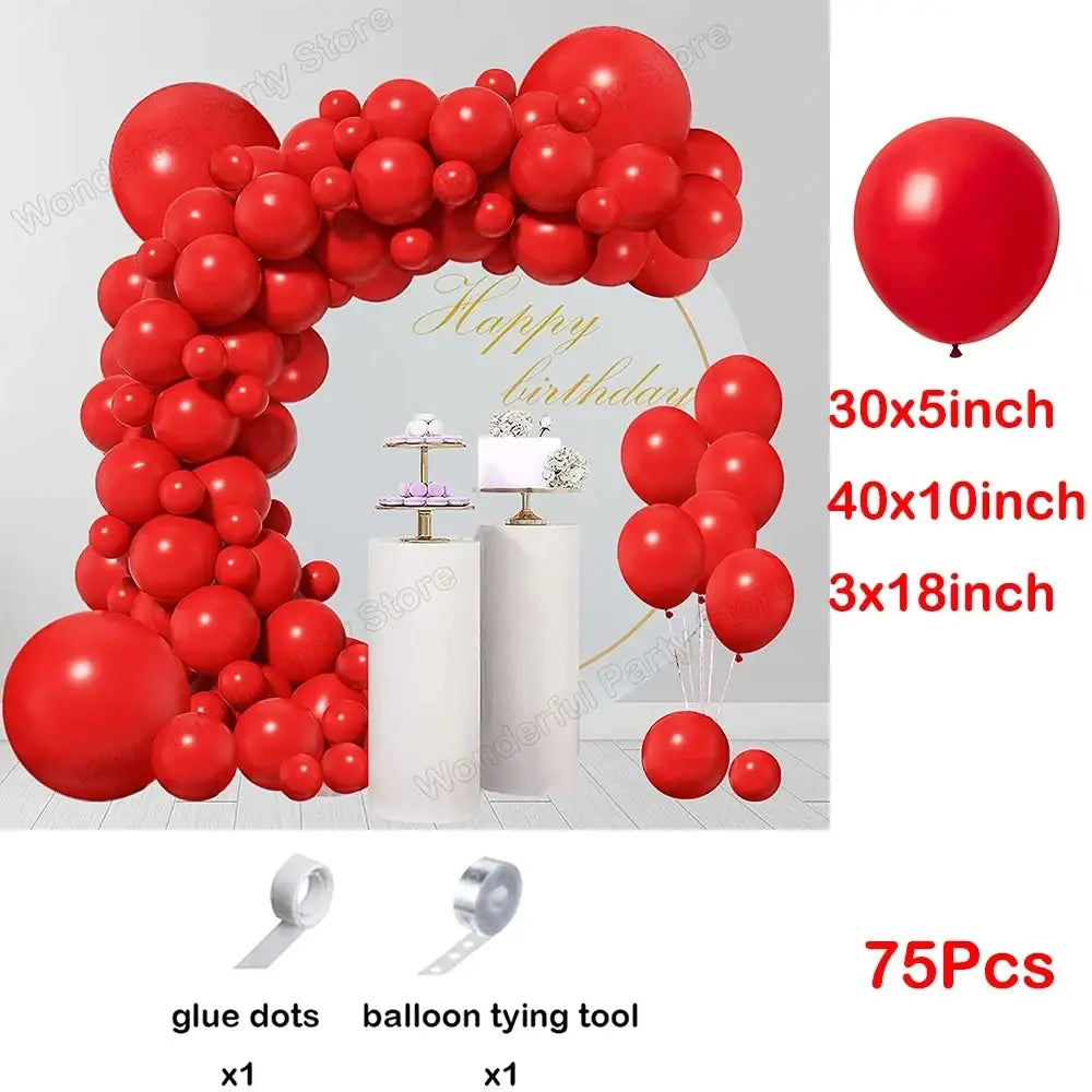 Red black balloon garland arch kit featuring red latex balloons in assorted sizes for birthday party decoration