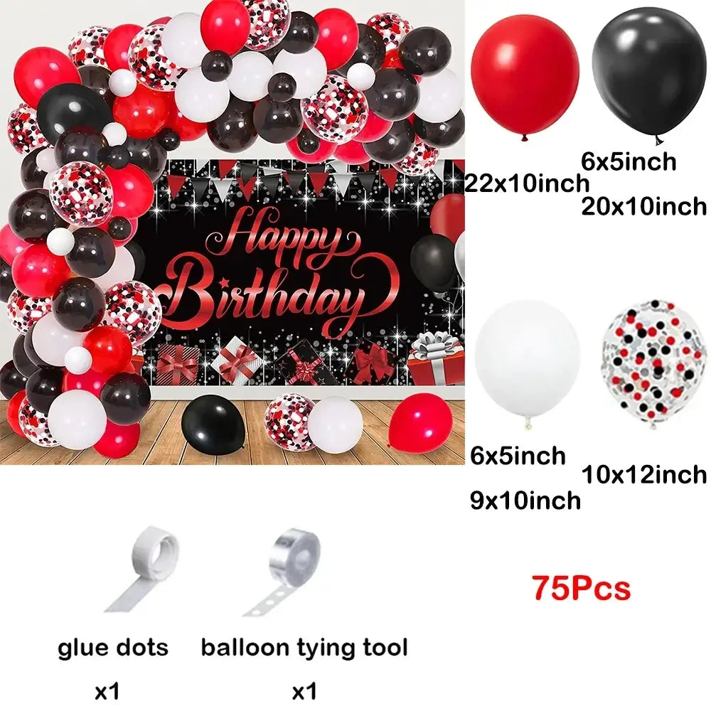 Red black and white latex balloon garland arch kit with confetti balloons for festive birthday party decoration