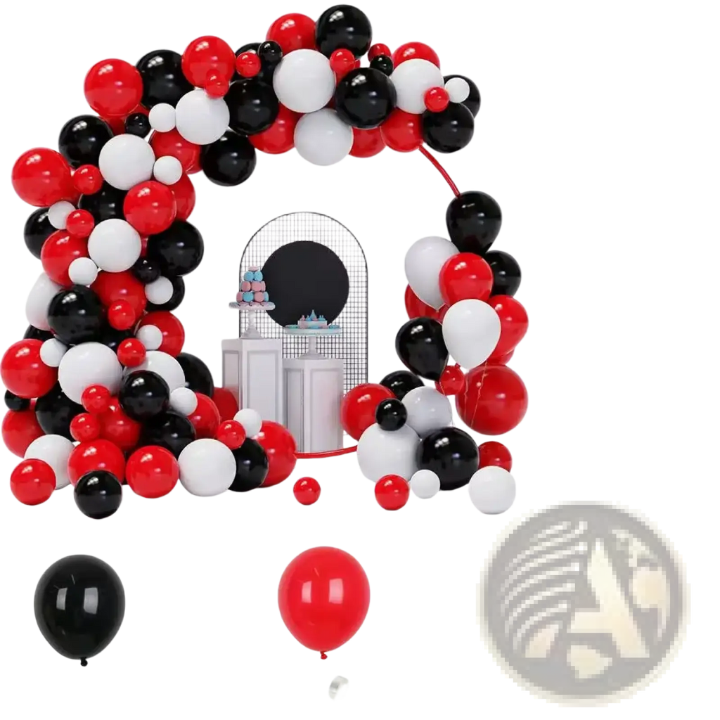 Red black white balloon arch kit with 98 glossy latex balloons in assorted sizes for festive decoration