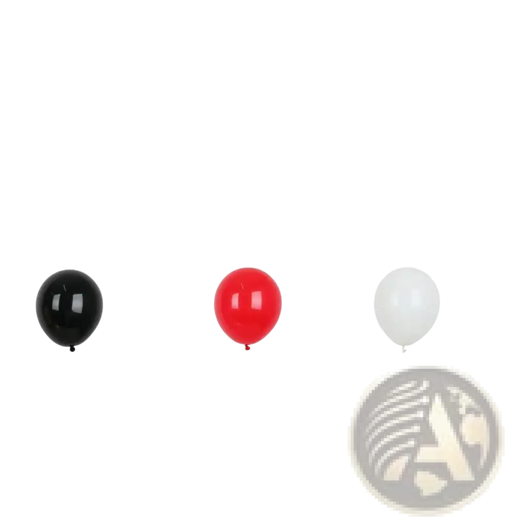 Set of three latex balloons in black red and white from the red black white balloon arch kit 98 pcs