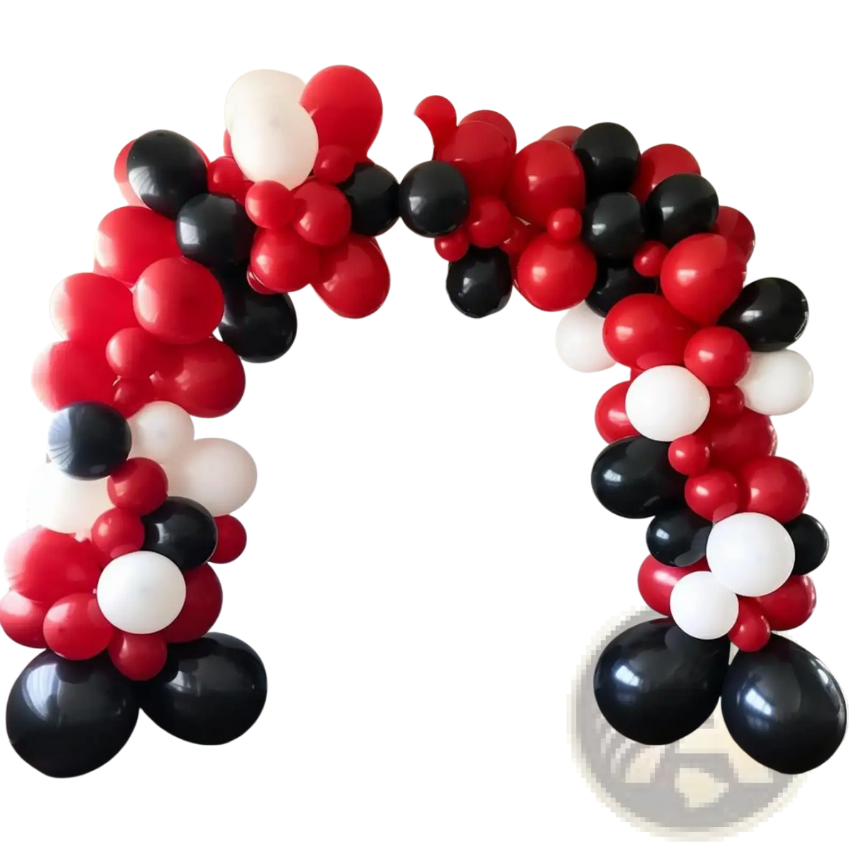A vibrant red black and white balloon arch kit with 98 pcs featuring a festive design for party decoration