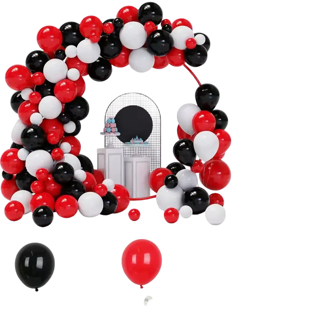 Red black white balloon arch kit with 98 glossy latex balloons in assorted sizes for festive decoration