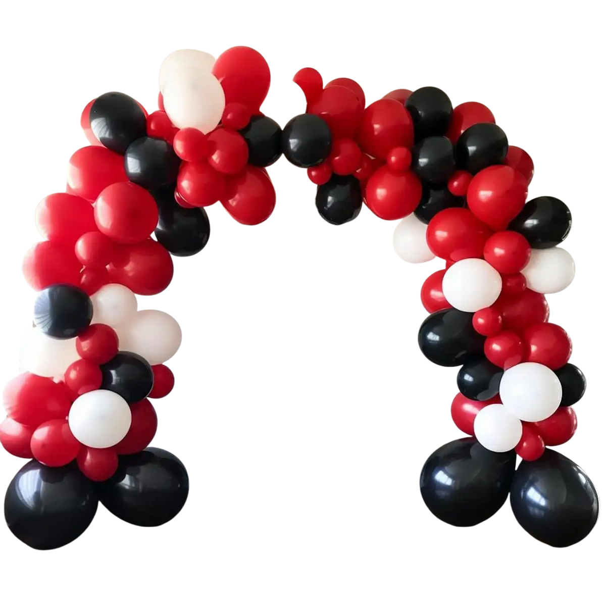 A vibrant red black and white balloon arch kit with 98 pcs featuring a festive design for party decoration