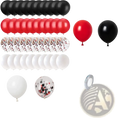 A set of 41 red black white party balloons including black white red and clear confetti-filled balloons for decoration