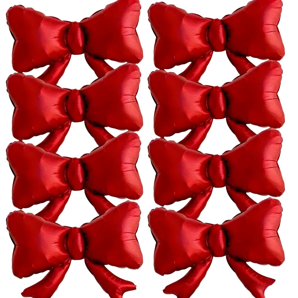 Eight red satin-finish bow-shaped foil balloons for wedding birthday bachelorette party and valentine supplies