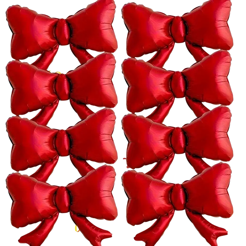 Red satin-finish bow-shaped foil balloons set ideal for wedding birthday bachelorette party and valentine’s day decoration
