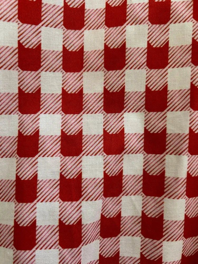 Red check kitties gingham pleated skater skirt in red and white gingham fabric with a classic checkered pattern