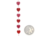 Red glitter heart garland featuring alternating glittery and matte red heart-shaped decorations for Valentine parties