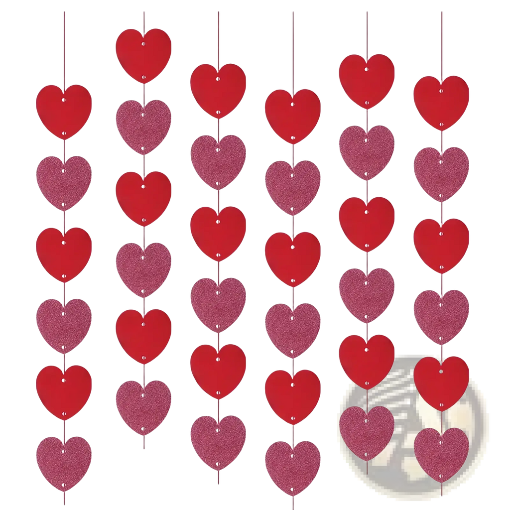 Red and pink glitter heart garland made of sparkling material for valentine party banner decoration