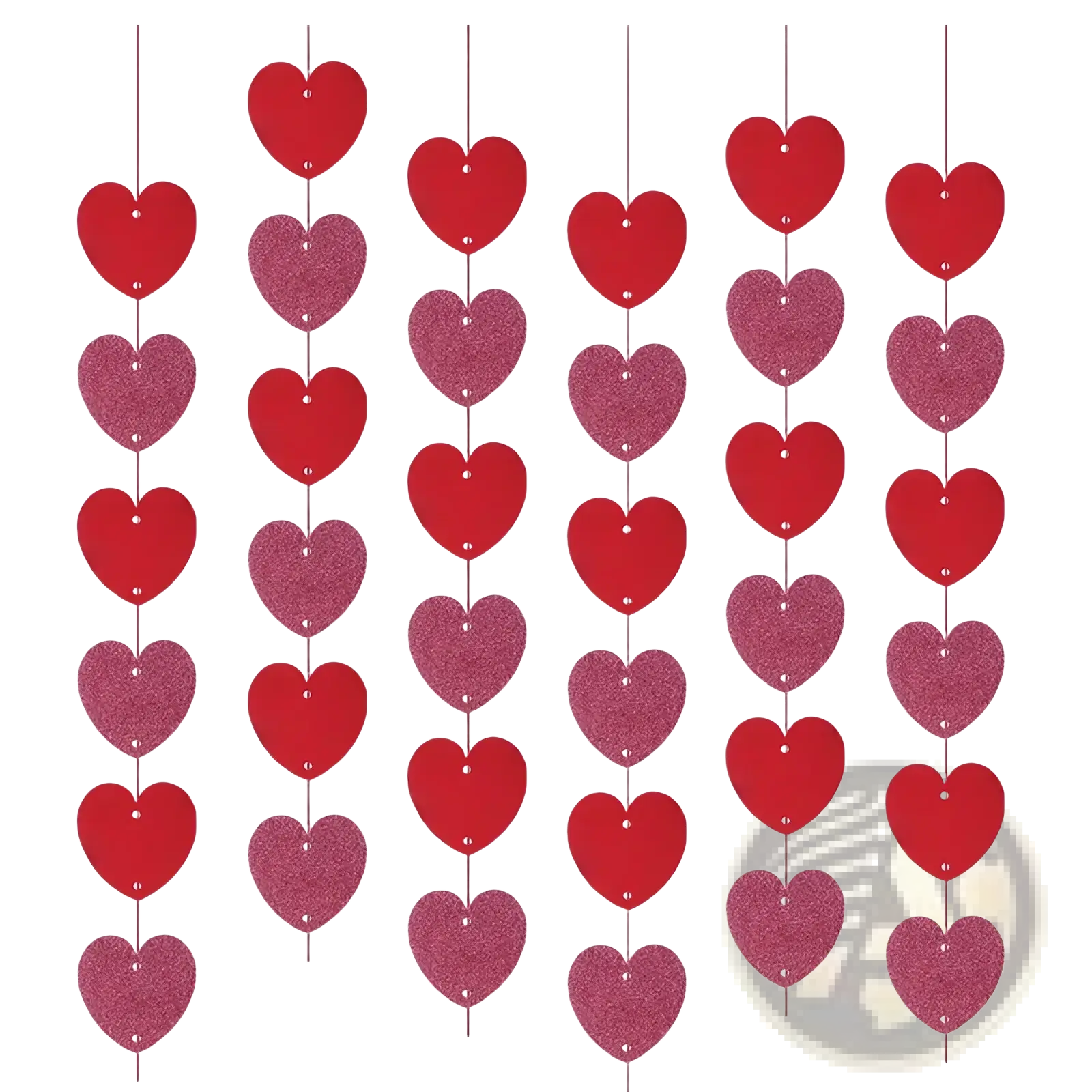 Red and pink glitter heart garland made of sparkling material for valentine party banner decoration