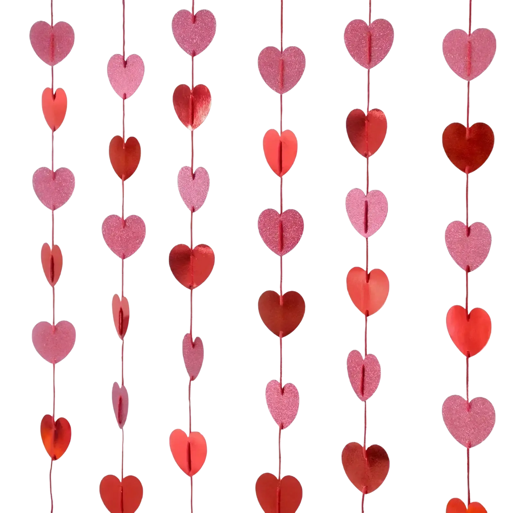 Red glitter heart garland with pink and red glittery hearts for valentine party decoration banner