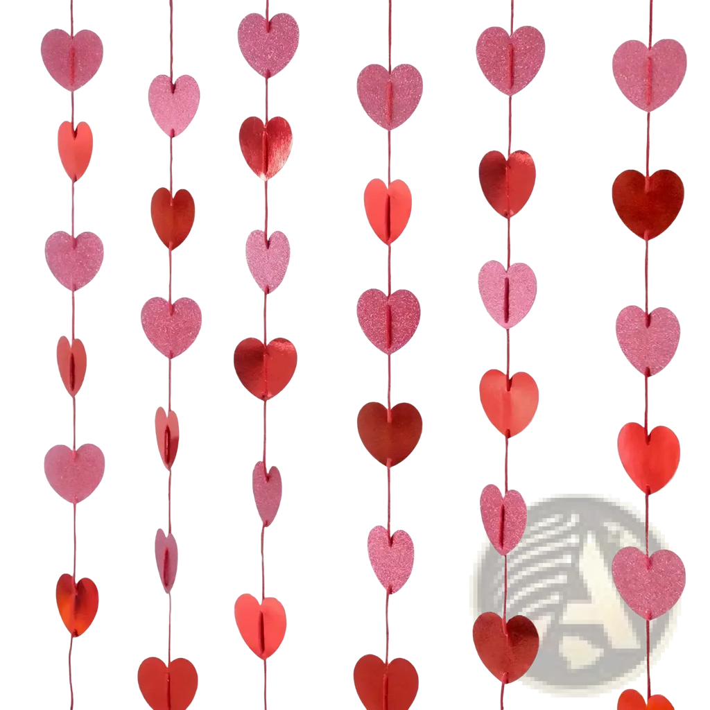 Red glitter heart garland with pink and red glittery hearts for valentine party decoration banner