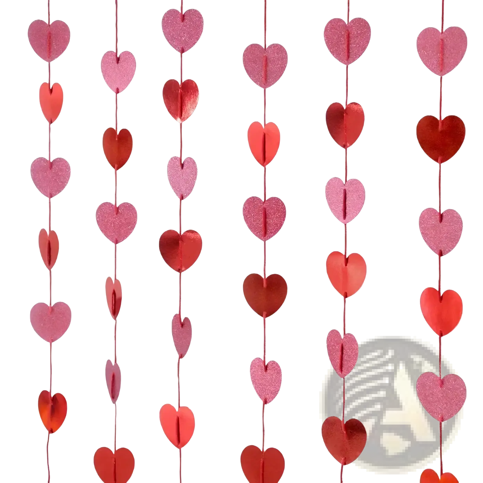 Red glitter heart garland with pink and red glittery hearts for valentine party decoration banner