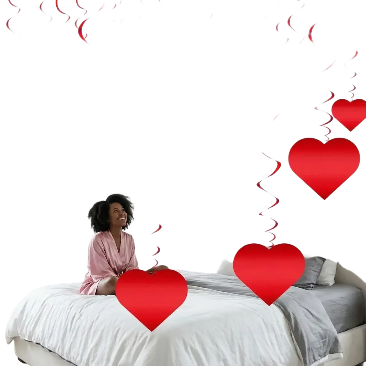 Red heart hanging ceiling streamers made of paper with spiral ribbons for valentine party decor